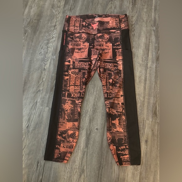Under Armour Pants - Under Armour x project rock collab Black and Orange Leggings EUC